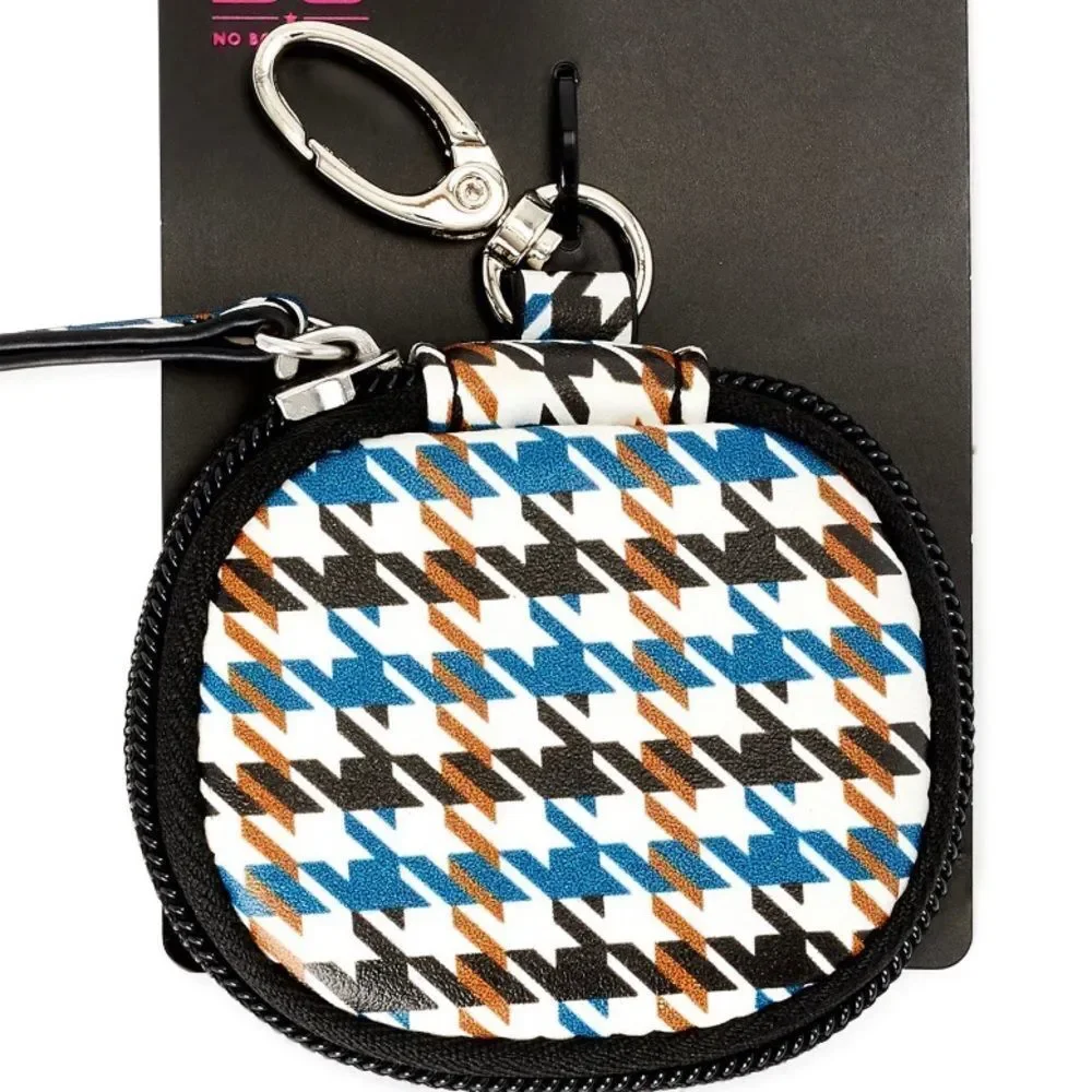 NWT Zip around earbuds airpods white blue brown printed little hanging bag
